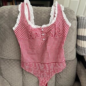 Free People XS red gingham body suit